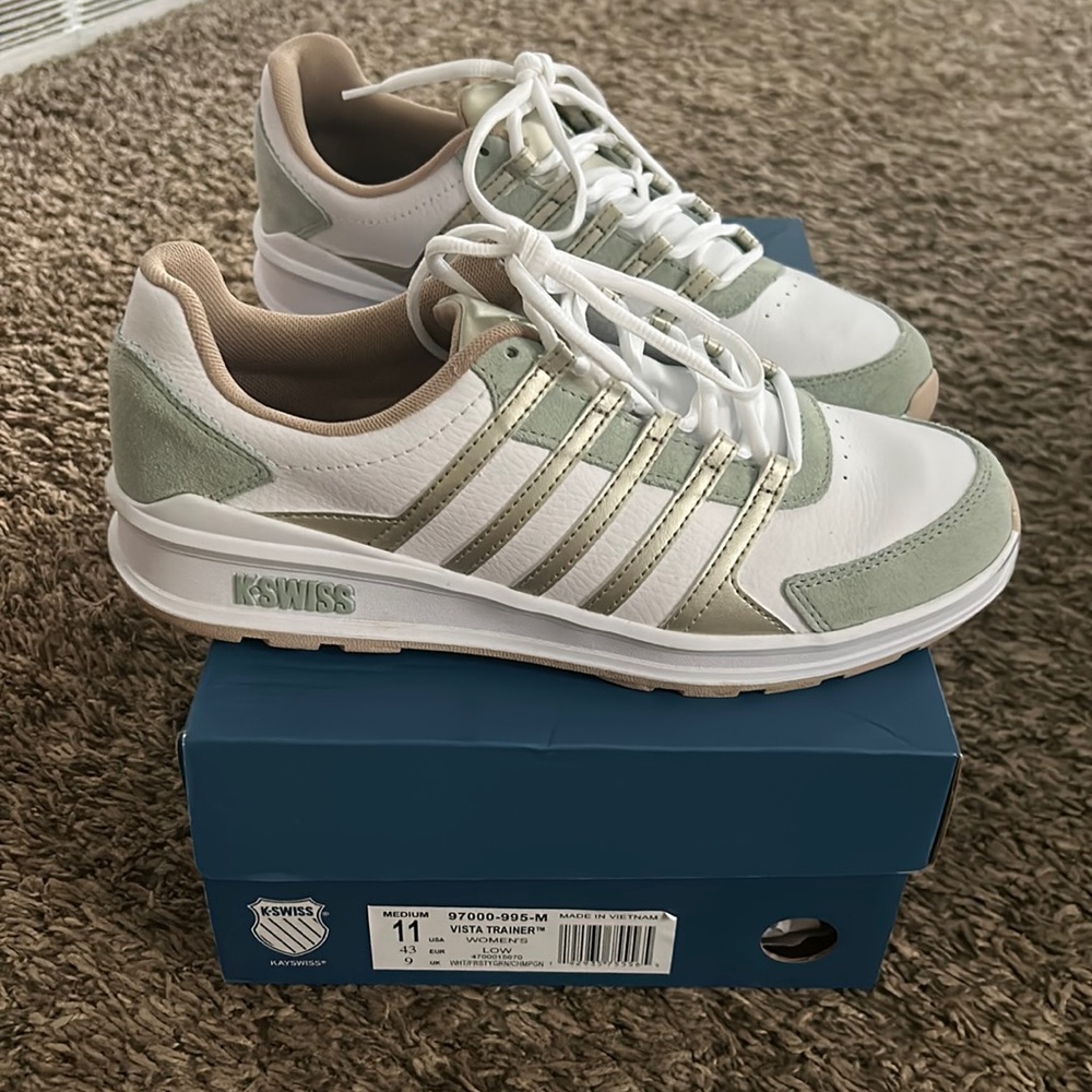 Green and tan combo women’s k Swiss